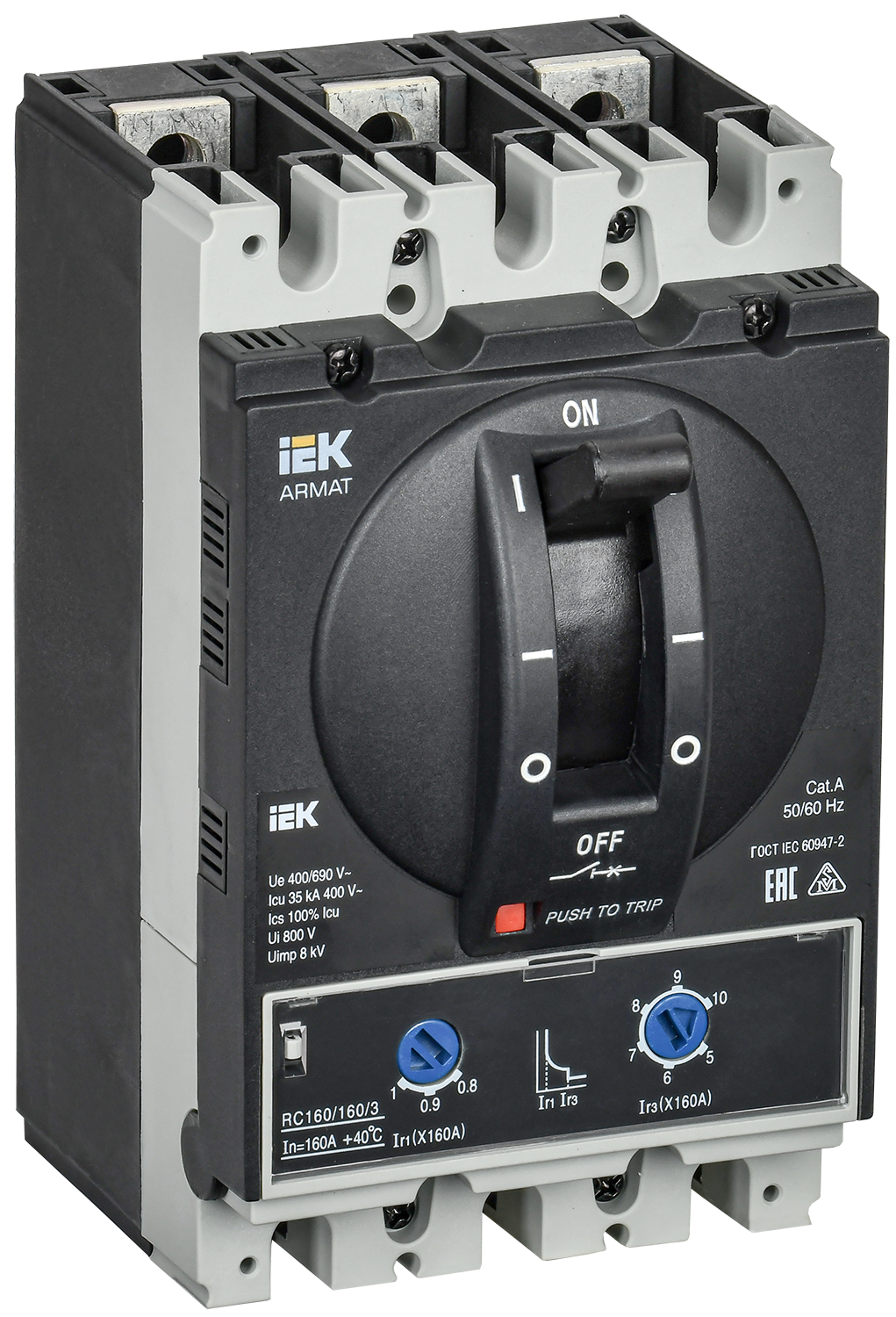 Выключатель автоматический в литом корпусе ARMAT 3P типоразмер D 35кА 160А расцепитель термомагнитный регулируемый