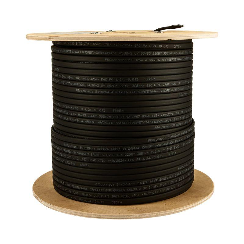 Кабель греющий саморег. для труб водостоков крыш 30КНС-2ЛП-65/85 UV неэкранированный 30Вт/м 200м PROCONNECT 51-0254-4