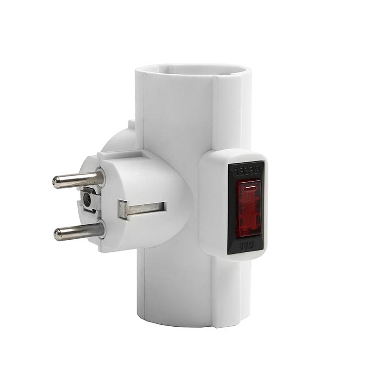 Разветвитель 3-м с заземл. 16А 3500Вт 250В Т-образ. с выключателем бел. DОМТОК 2663