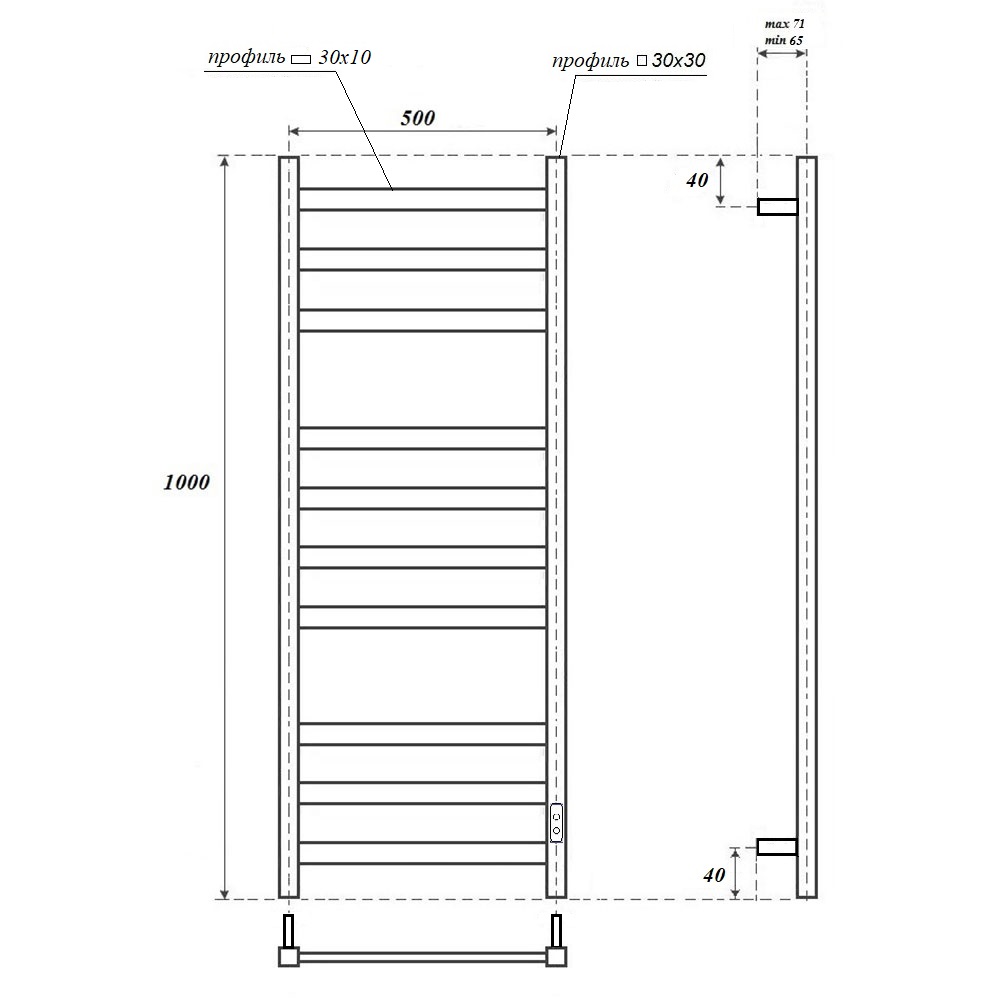 Полотенцесушитель электрический Point Меркурий PN83850W П10 500x1000, диммер справа, белый