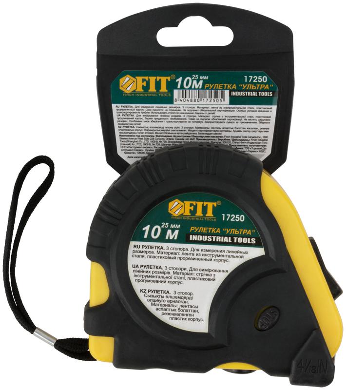 Рулетка Ультра 10мх25мм прорезиненный корпус тройн. стопор FIT 17250