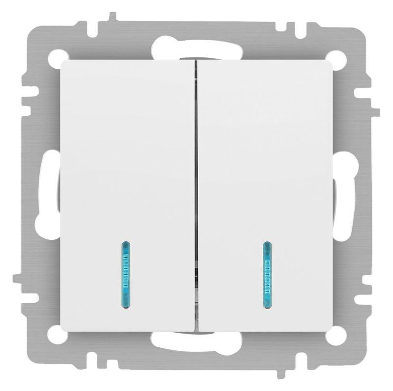 Выключатель 2-кл. СП Accent 6-105-01М 10А IP20 250В с подсветкой AL/CU бел. матов. Intro Б0063507