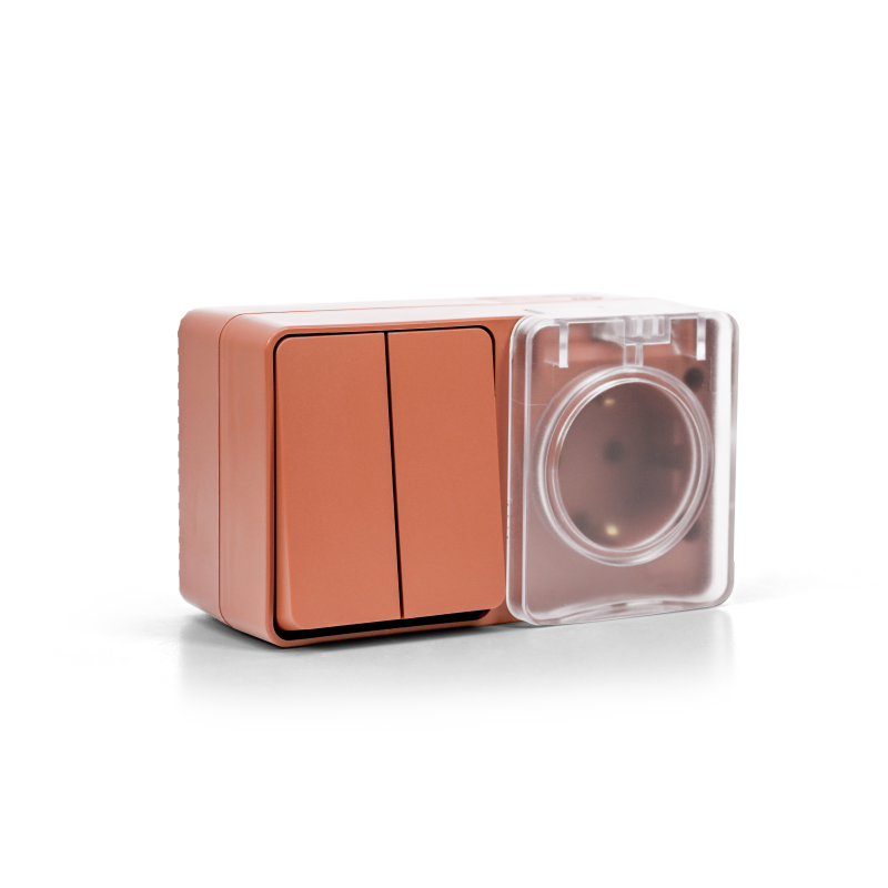 Блок ОП AtlasDesign PROFI IP54 (розетка 1-м 16А заземл. защ. шторки + 2-кл. выключатель 10А) терракот. SE ATN547074