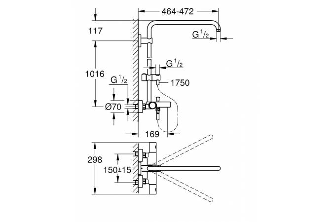 Душевая система для ванны GROHE Euphoria 26243000 с термостатическим смесителем (без верхнего и ручного душей), хром
