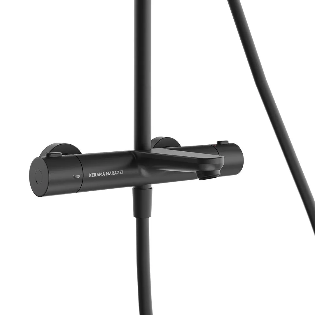 Душевая колонна FONTE на 3 потока с фикс.изливом с термостатическим смесителем, черный матовый