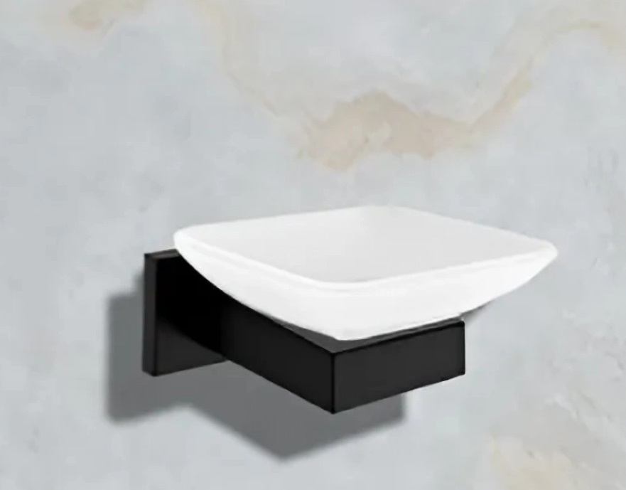 Мыльница CR-F25-H04MB стеклянная с держателем из нержавеющей стали BOCH MANN, цвет черный