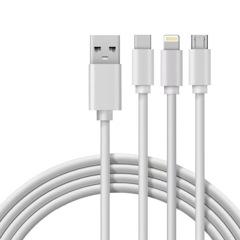 Кабель USB 3в1 Type-С (3А) Lightning (2.4А) micro USB (2А) 1м ПВХ Rexant 18-1127