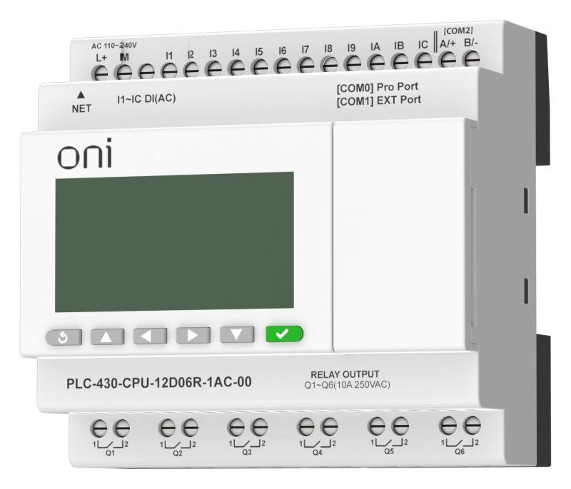 Модуль ЦПУ ПЛК 430 12 DI 6 RO 220В AC с Ethernet портом с экраном ONI PLC-430-CPU-12D06R-1AC-00