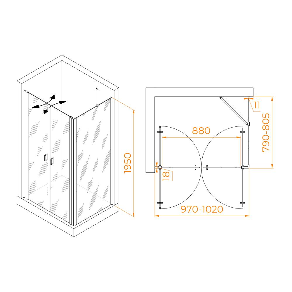 Душевой уголок RGW PA-144 (PA-104+Z-050-2+O-204), 060814408-11
