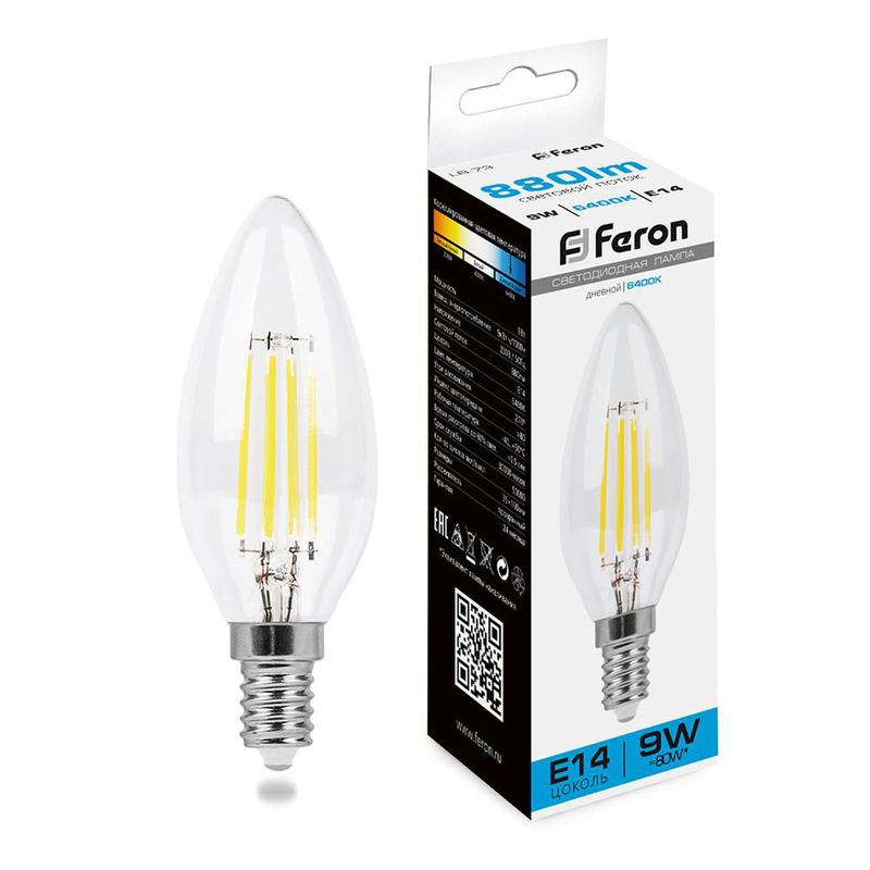 Лампа светодиодная 9Вт 230В E14 6400К прозрачн. LB-73 FERON 38229
