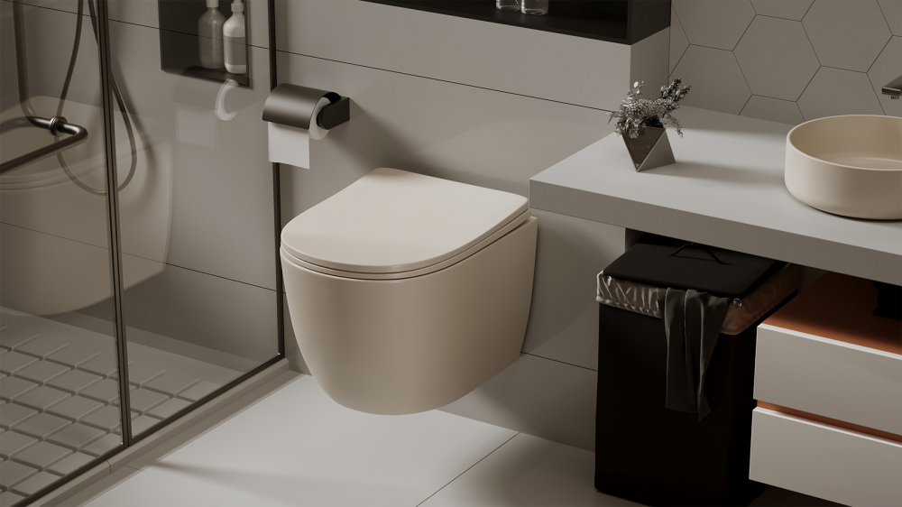 Унитаз ABBER Bequem AC1101MBE подвесной светло-бежевый матовый, безободковый