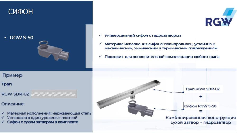 Сифон RGW S-50 ? 50 мм для трапов, 47241150-00