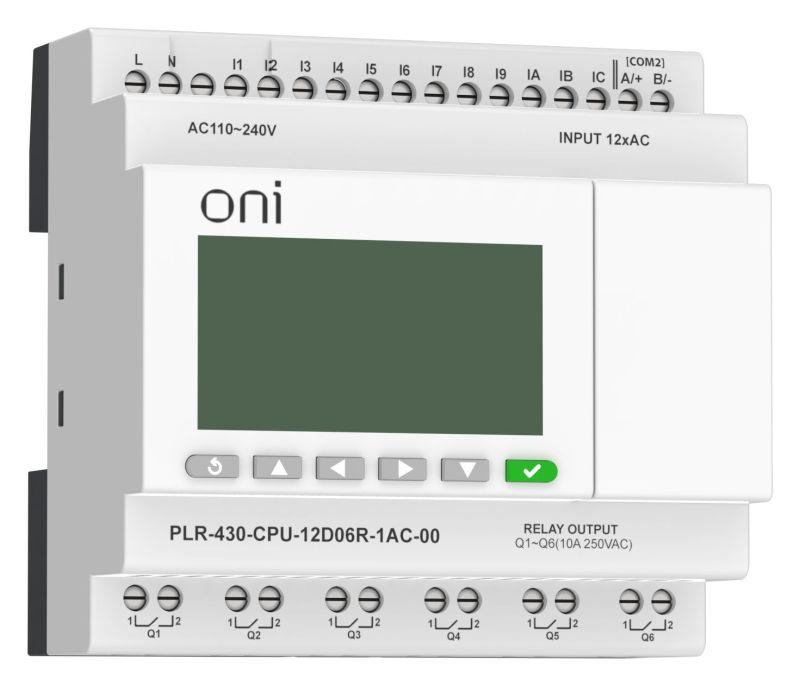 Модуль ЦПУ ПЛК 430 12 DI 6 RO 220В AC с экраном ONI PLR-430-CPU-12D06R-1AC-00