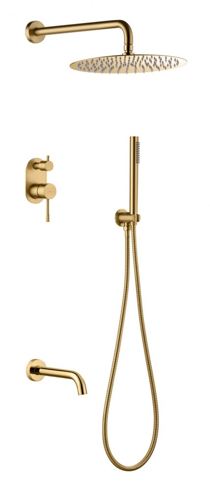 Смеситель встроенный + верхний+ ручной душ Uno. Matt Gold с изливом