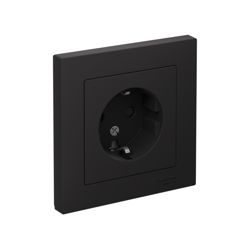 Розетка 1-м СП AtlasDesign 16А IP20 с заземл. защ. шторки в сборе карбон SE ATN001044