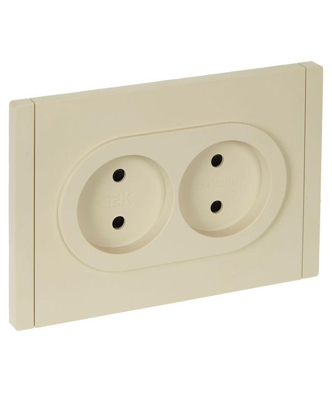 Розетка 2-м СП FORTE&PIANO FP425 10А без заземл. защ. шторки безвинт. крепл. ваниль IEK FP-R23-10-1-K10