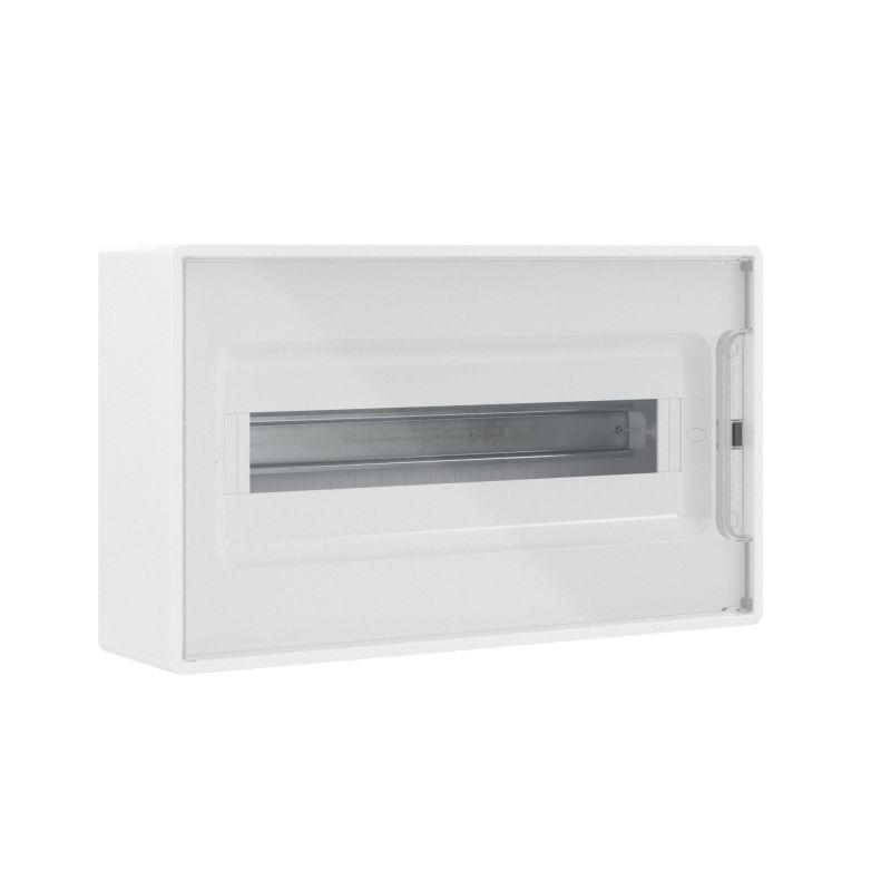 Щиток настенный 18мод. FRAME с прозр. дверцей с 2 шинами PEN на 8 и 10 отверст. бел. DKC F18W1WT