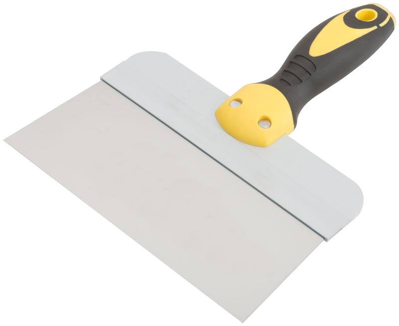 Шпатель фасадный нержавеющий профи прорезиненная ручка сметал. бойком 200мм FIT 06442