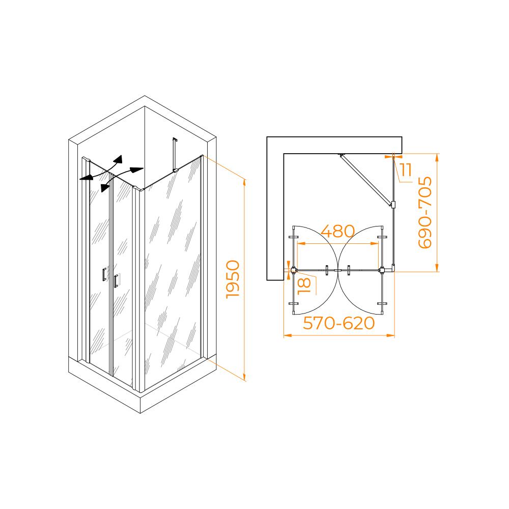 Душевой уголок RGW PA-144B (PA-104B+Z-050-2B+O-204B), 060814467-14