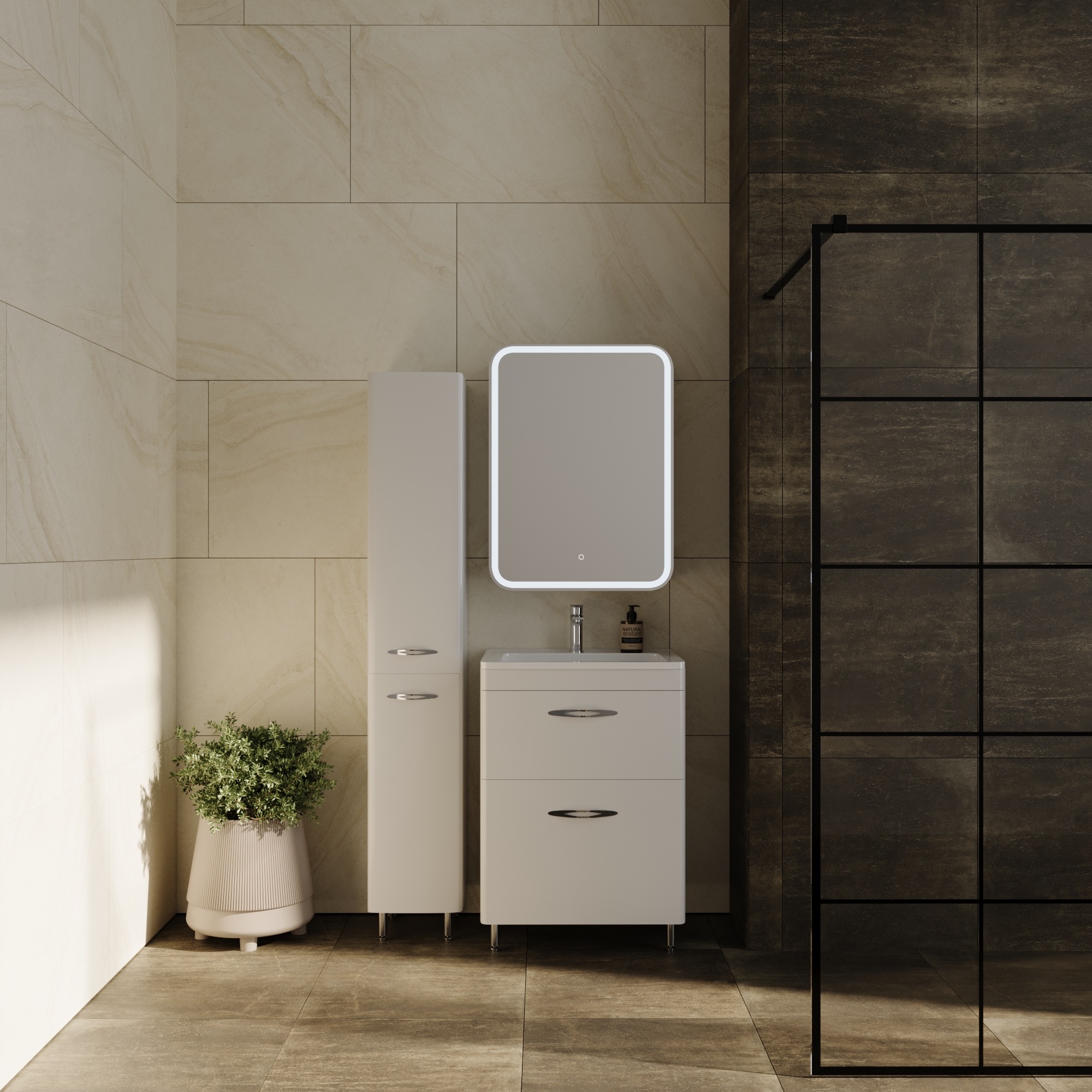 Тумба напольная "Каре 60" (2 ящ.) Люкс белая, PLUS