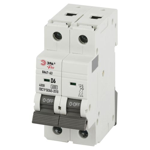 Выключатель автоматический 2п D 6А 6кА ВА47-63 PRO VA63-2P06D6 Эра Б0063210