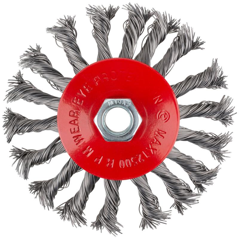 Корщетка-колесо с наклоном гайка М14 стальная витая проволока 115мм блистер КУРС 39088