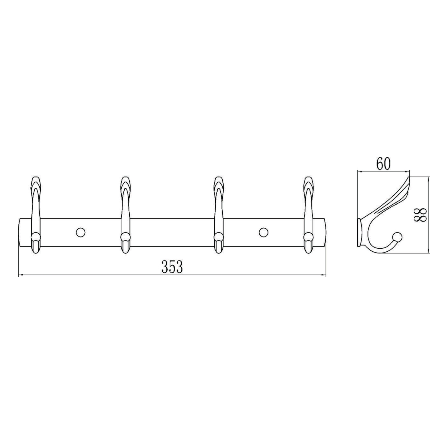 Планка с крючками Savol S-06204H, черный