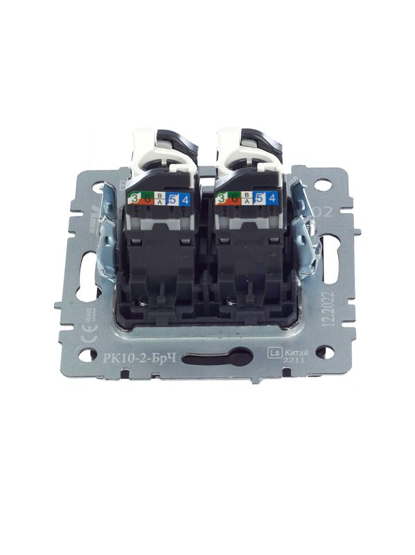Розетка компьютерная двойн. СП RJ45 кат.5E BRITE РК10-2-БрЧ механизм черн. IEK BR-K20-1-K02