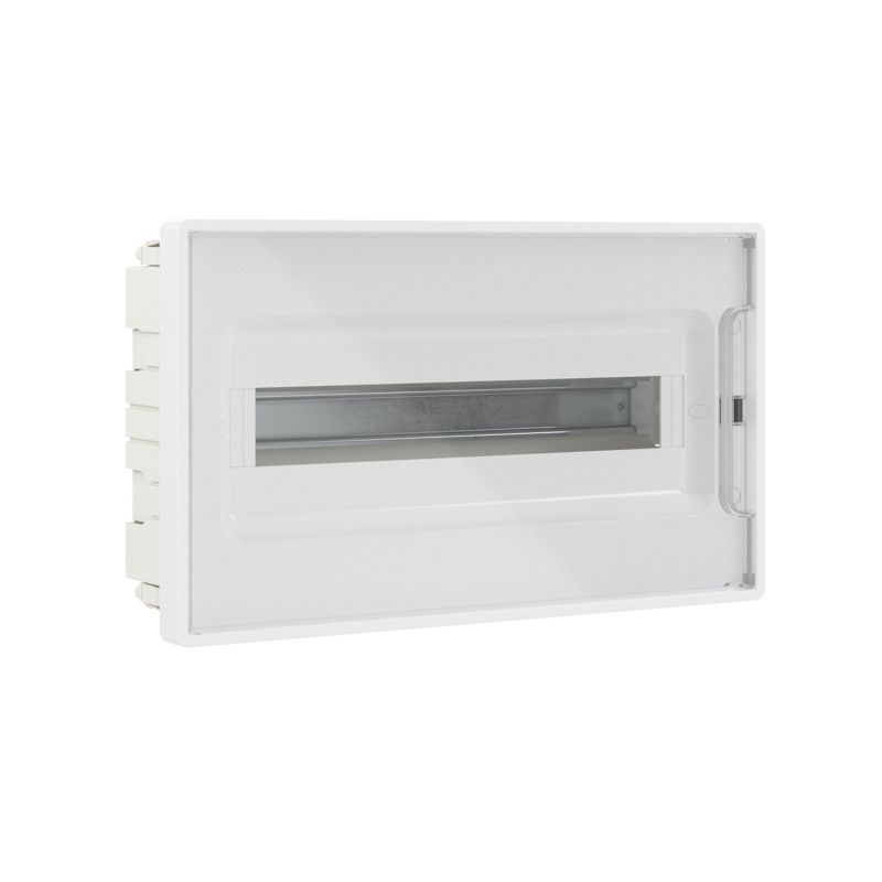 Щиток встраиваемый FRAME 18мод. с прозр. дверцей с 2 шинами PEN на 8 и 10 отверст. бел. DKC F18B1WT