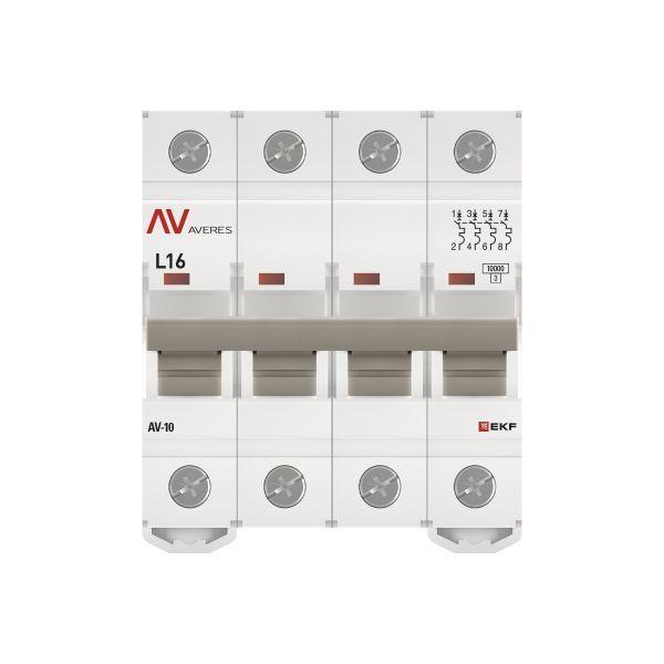 Выключатель автоматический модульный 4п L 16А 10кА AV-10 AVERES EKF mcb10-4-16L-av