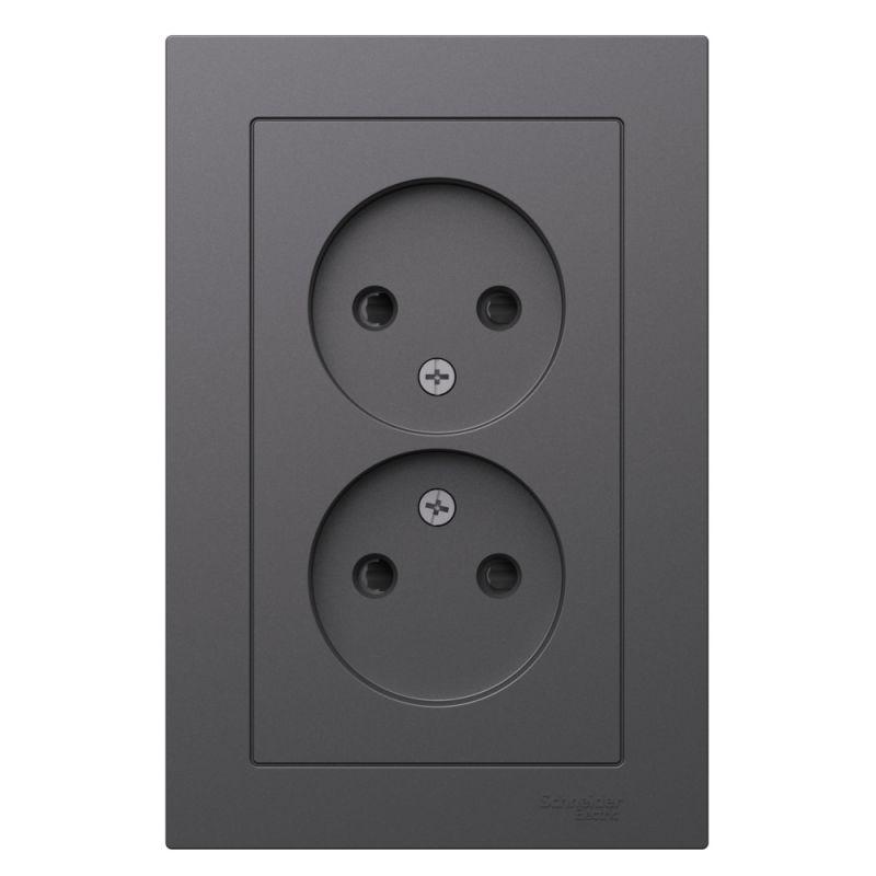 Розетка двойная AtlasDesign без заземл. со шторками16А в сборе базальт SE ATN001422
