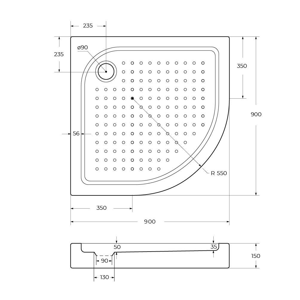 Акриловый поддон BelBagno TRAY-BB-R-90-550-15-W