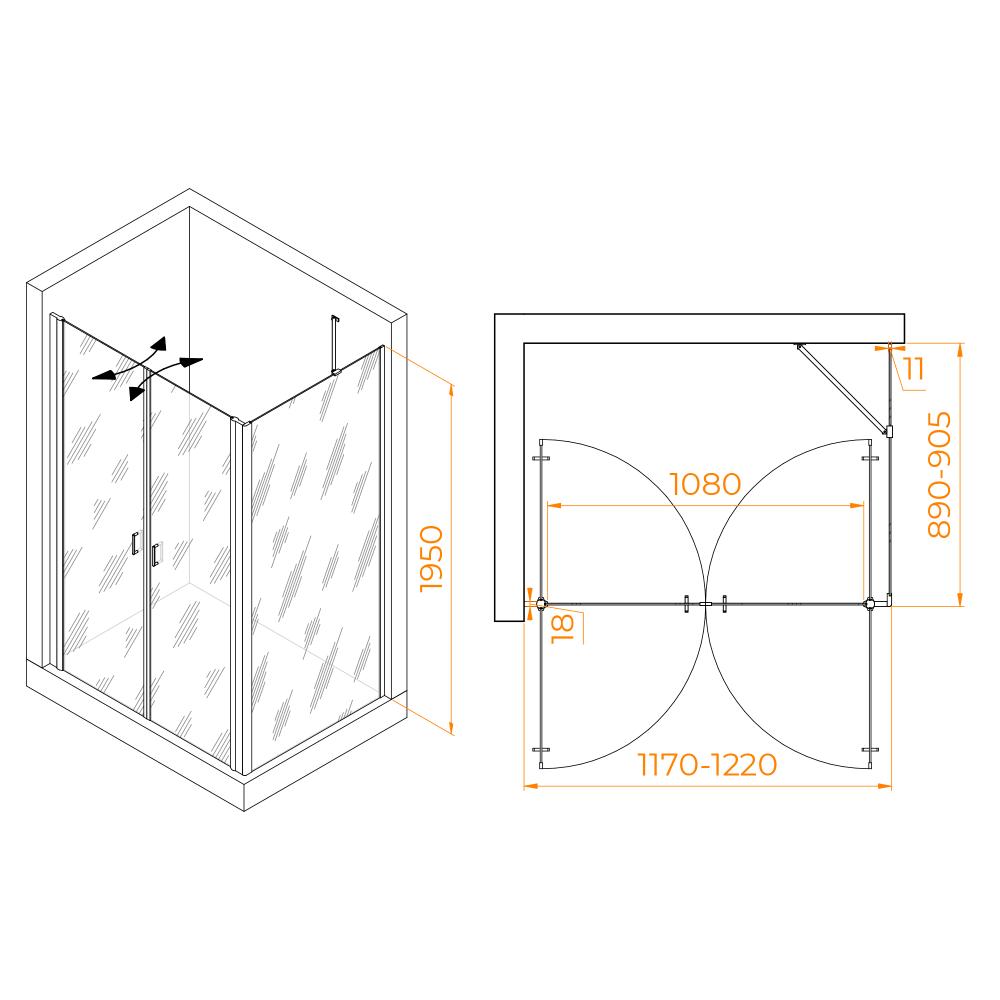 Душевой уголок RGW PA-144B (PA-104B+Z-050-2B+O-204B), 060814429-14