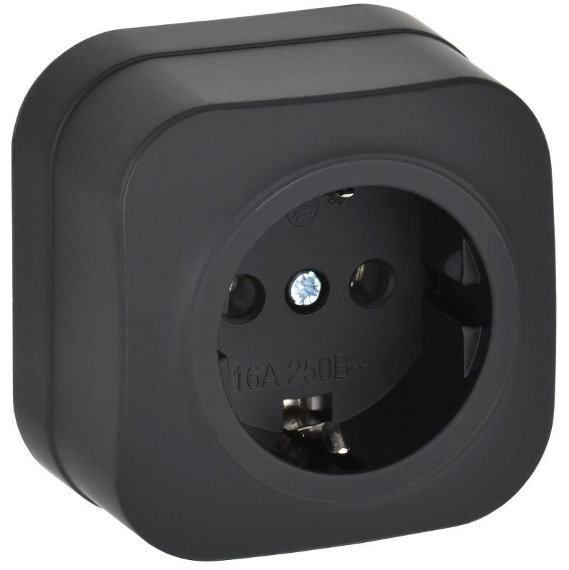 Розетка ОП GLORY РС20-3-ХЧм 16А с заземл. без защ. шторок черн. матов. IEK ERH11-K02M-16