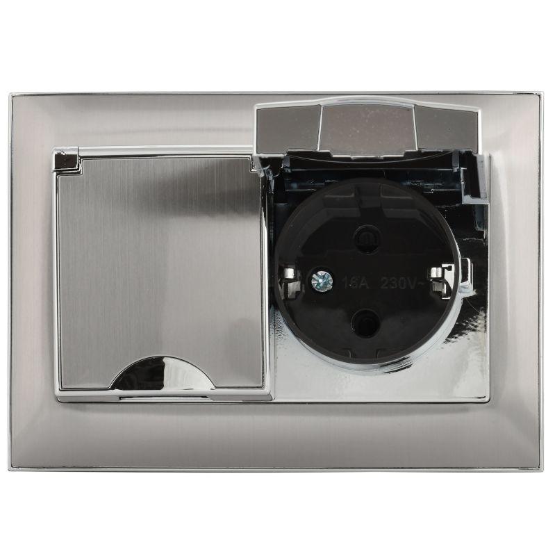 Розетка 2-м SKANDY 16А IP44 с крышкой в сборе SK-R12N никель IEK SK-R26-16-44-K50-F