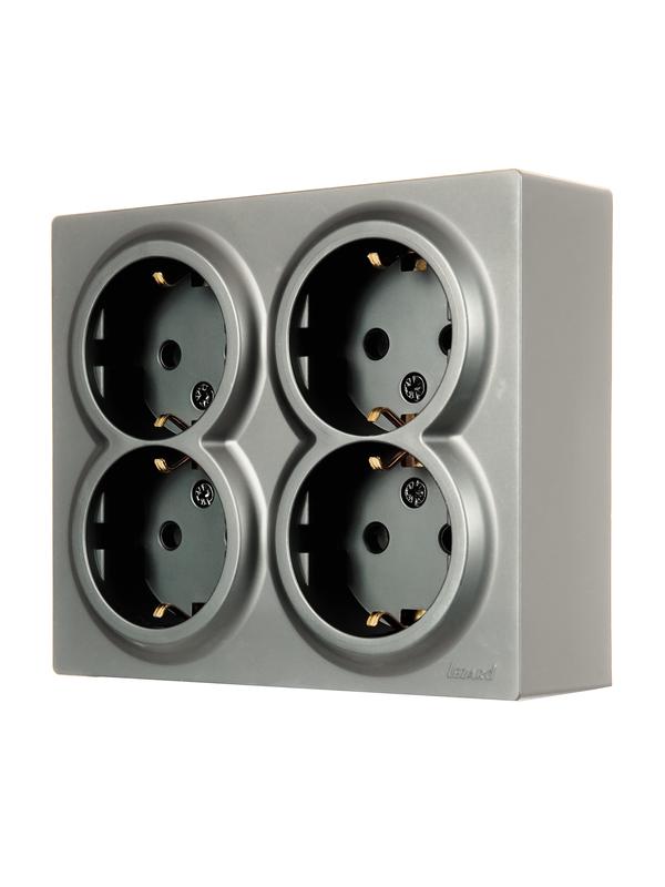 Розетка 4-м ОП LETO с заземл. закрытый корпус ПБТ платина LEZARD 752-3500-127BDP