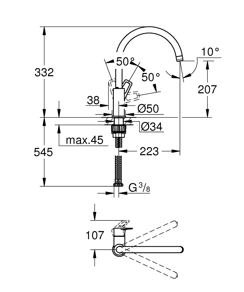 31368001 Смеситель для кухонной мойки GROHE BauLoop, хром