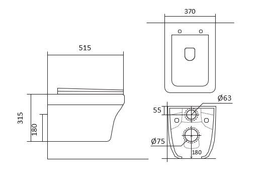 Унитаз подвесной безободковый AQUATEK АМАДЕО AQ1163-00 515*370*315 мм, горизонтальный выпуск, тонкое сиденье с механизмом плавного закрывания, крепеж