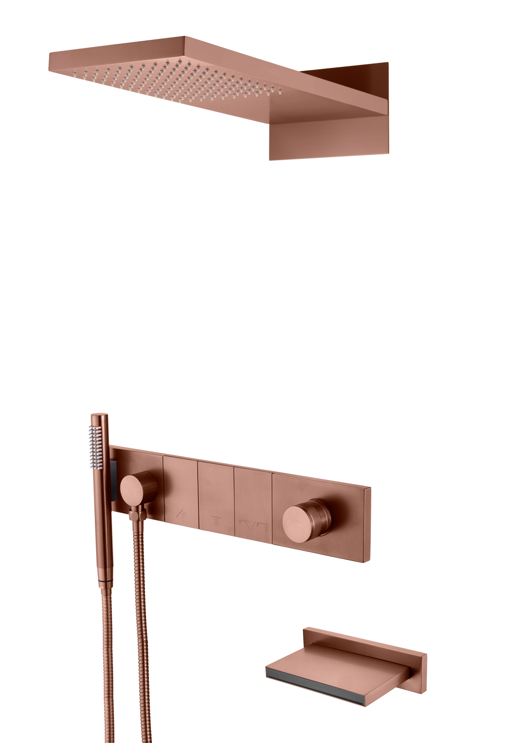 Встроенная душевая система  с изливом ZODIAC, трехпозиционная Brushed Bronze