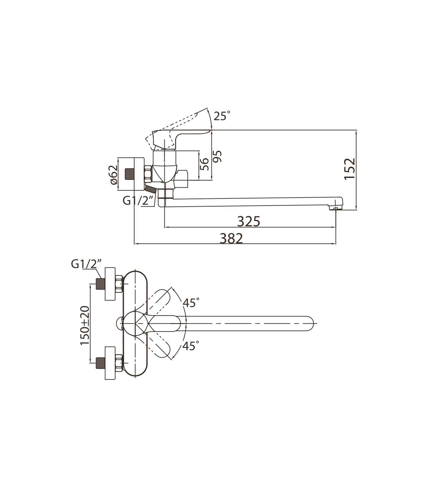 Смеситель для ванны и душа BelBagno RENO REN-VDLM-CRM