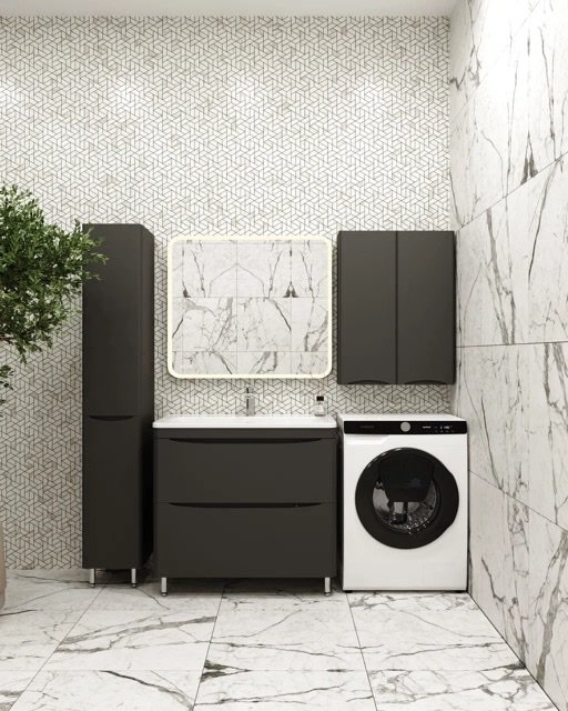 Тумба напольная "Бергамо мини 90" (2 ящ.) Люкс антискрейтч черный, PLUS