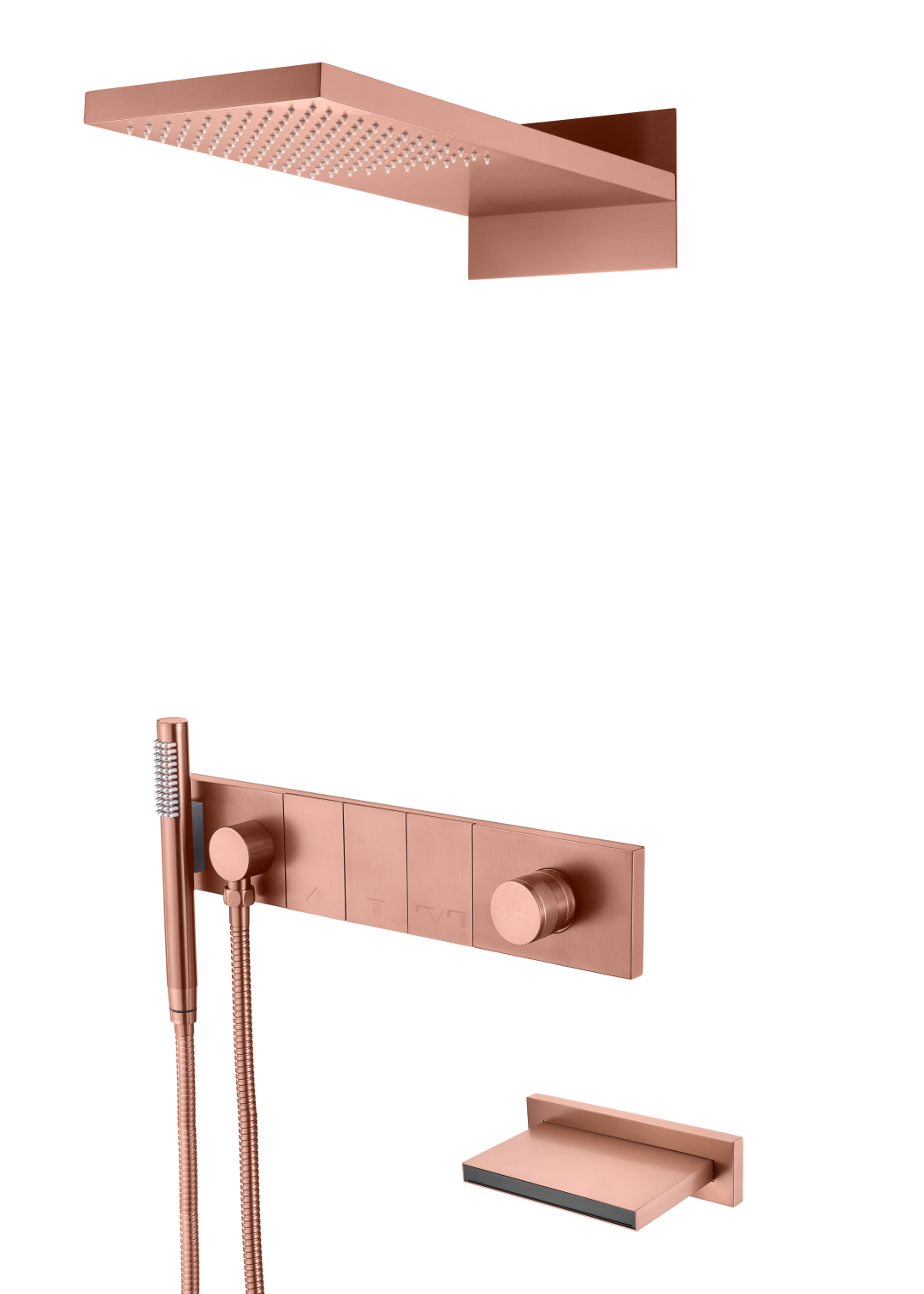 Встроенная душевая система  с изливом ZODIAC, трехпозиционная Copper Brushed