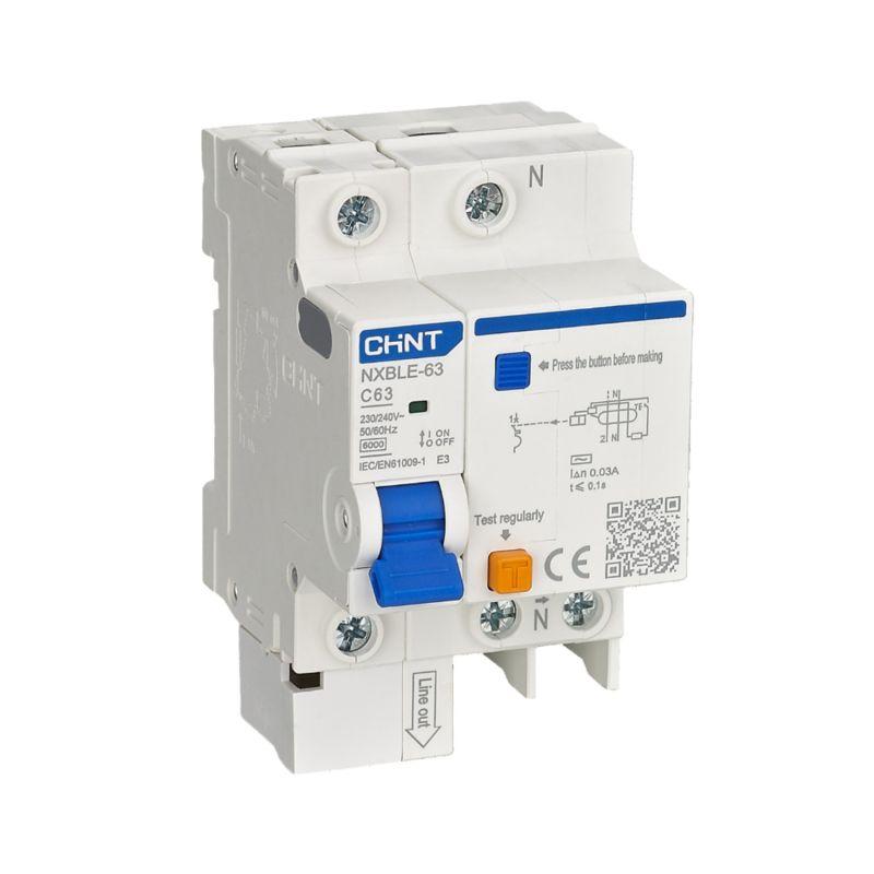 Выключатель автоматический дифференциального тока 2п (1P+N) C 63А 30мА тип AC 6кА NXBLE-63 (R) CHINT 819938