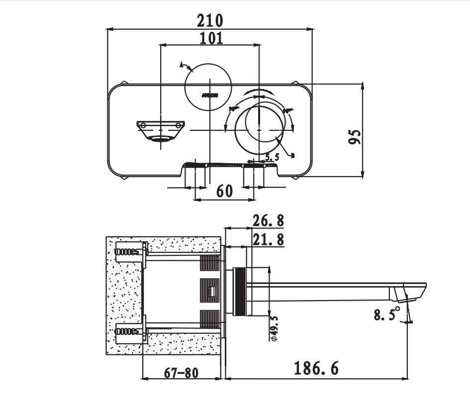 Смеситель для раковины ARROW ARM12872CP с внутренней частью, хром