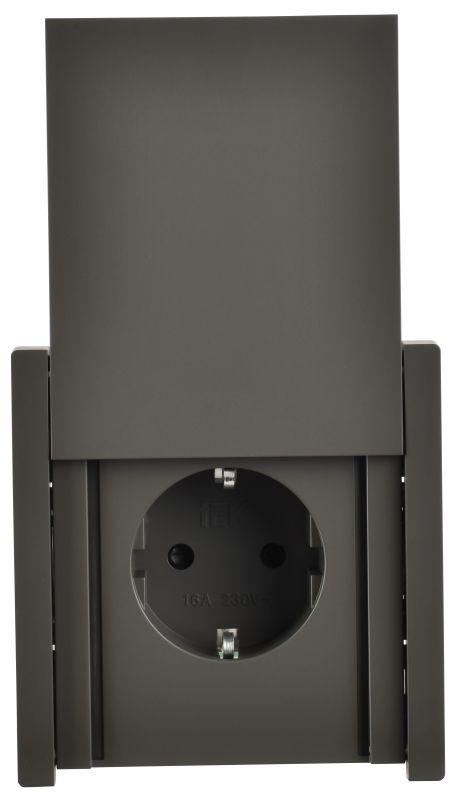 Розетка СП FORTE&PIANO16А IP44 FP319 с заземл. защ. шторки с крышкой безвинт. крепл. сер. IEK FP-R16-16-1-44-K03