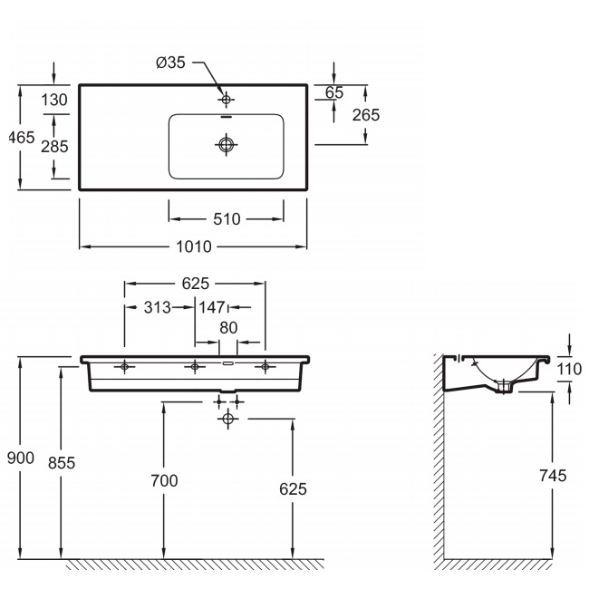 Подвесная раковина-столешница Jacob Delafon Vox L EXAD112-00 101 см, с «левым» крылом, для самостоятельной установки