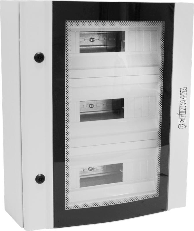 Корпус щита распределительного 450х500х150мм DIN-рейки 51M(3х17) навесной прозр. дверца из гнутого стекла метал. сер. Cetinkaya Pano CPD4505015SUPS