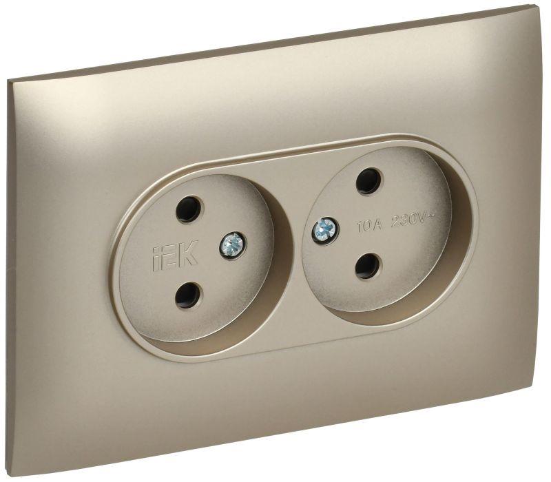 Розетка 2-м SKANDY 10А без заземл. защ. шторки в сборе SK-R09Sh шампань IEK SK-R23-10-K37-F