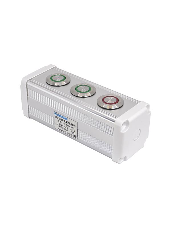 Пост управления BXM47-A3/22-65У1 2 цилиндрические кнопки 1C1NO1NC зел. + 1 цилиндрическая кнопка 1C1NO1NC красн. Электротехник ET249210