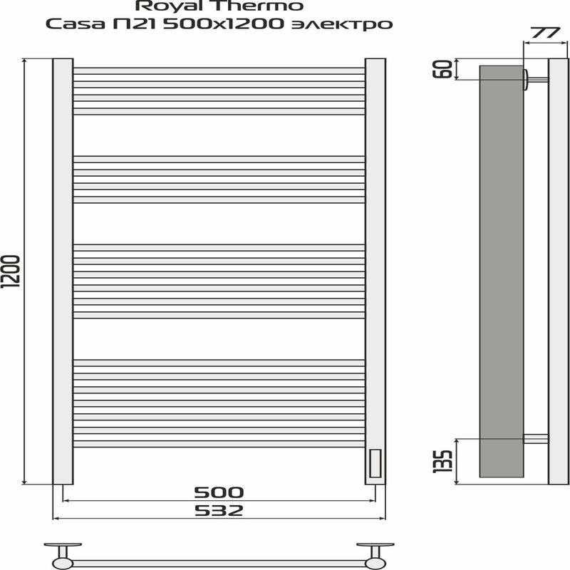 Полотенцесушитель Casa white П21 500х1200 электро встроен. диммер Royal Thermo НС-1434015